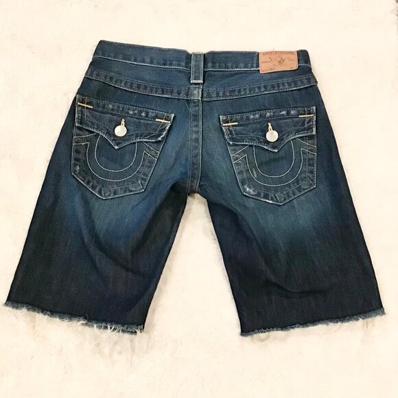 True Religion 24 (0) Riley Women’s Denim Bermuda Jeans Shorts Cutoffs Low Rise - Picture 5 of 10